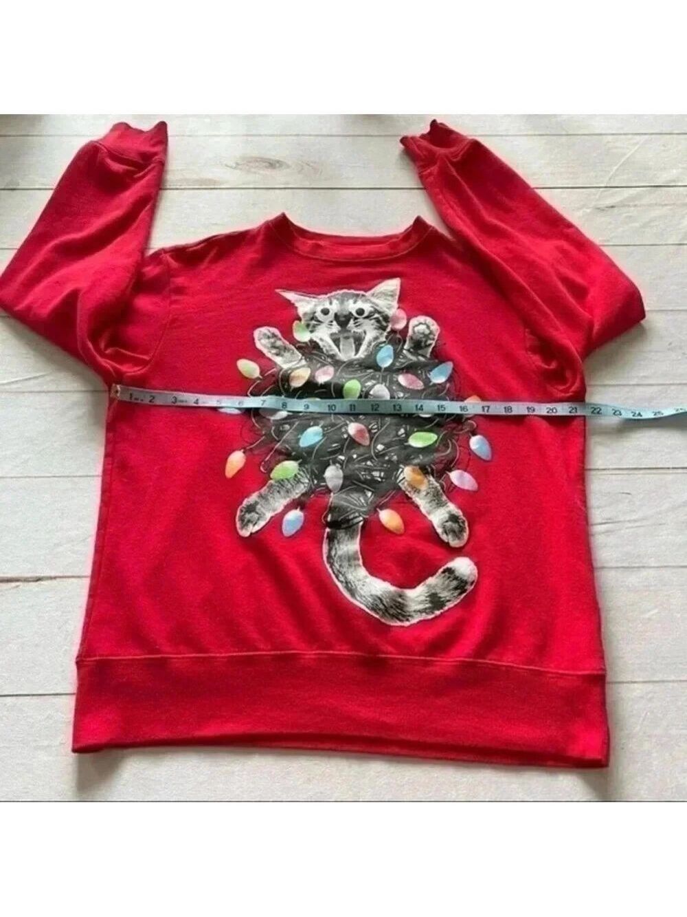 Mad Engine Women’s Christmas Tangled Cat Lights Ugly Xmas Sweatshirt Red… - Picture 5 of 8